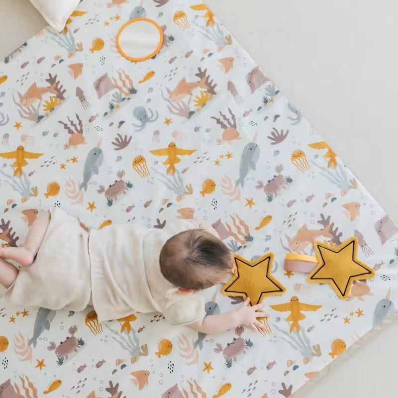 Tapis de motricité Babyride en coton bio – Motifs animaux marins