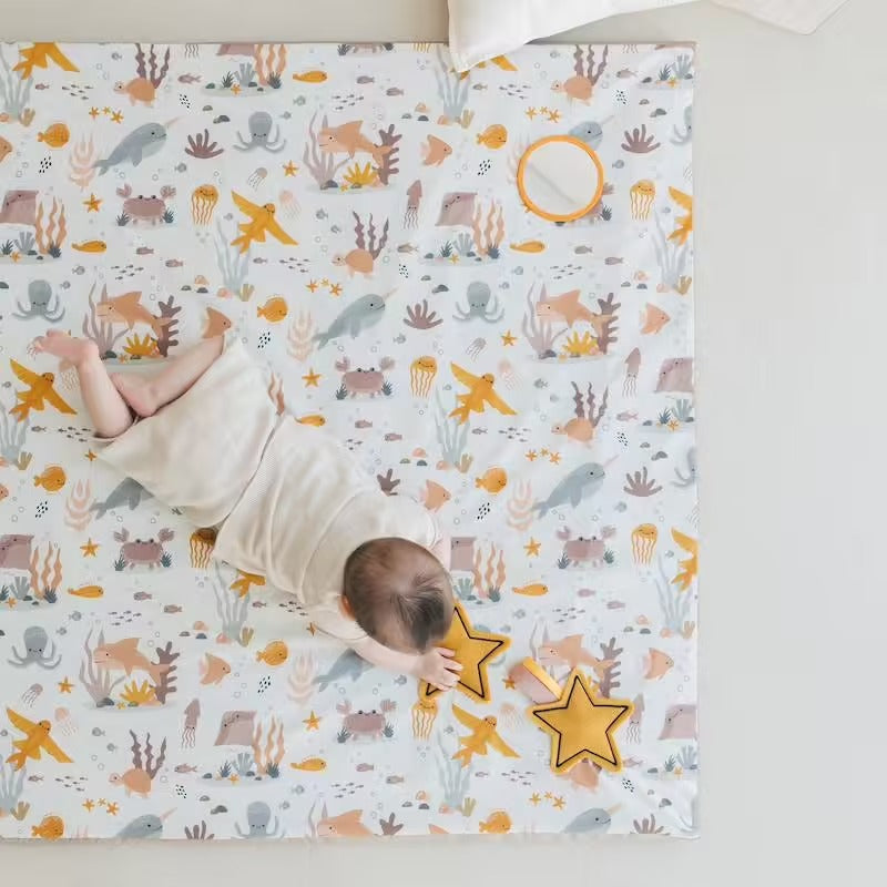Tapis de motricité Babyride en coton bio – Motifs animaux marins