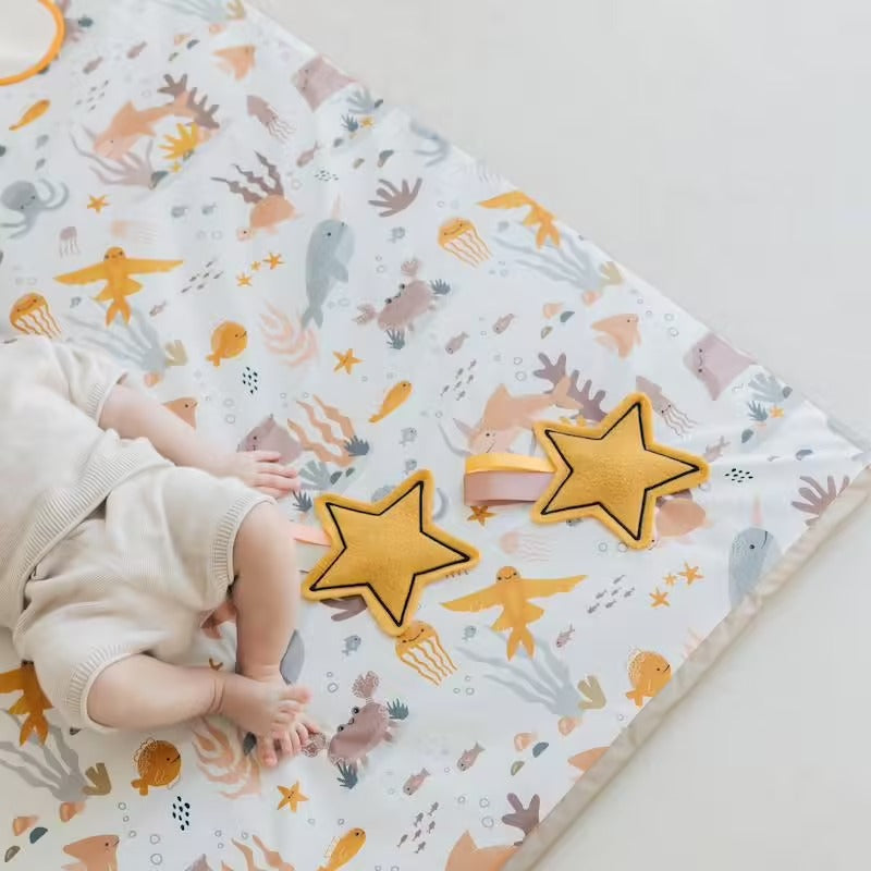 Tapis de motricité Babyride en coton bio – Motifs animaux marins