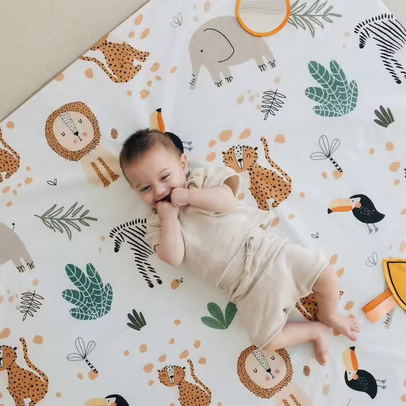 Tapis de motricité Babyride en coton bio – Motifs safari