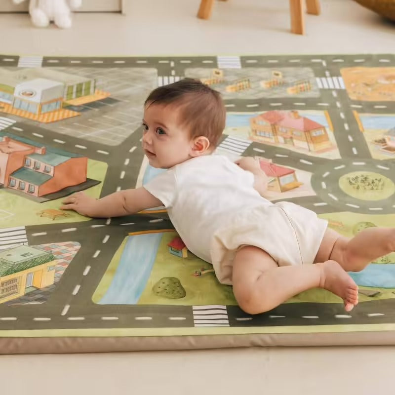 Tapis de motricité Babyride en coton bio – Motifs ville