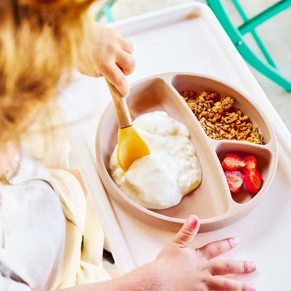 Set repas bébé en silicone – Assiette, cuillère et bavoir