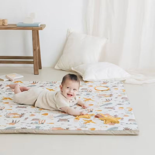 Tapis de motricité Babyride en coton bio – Motifs animaux marins