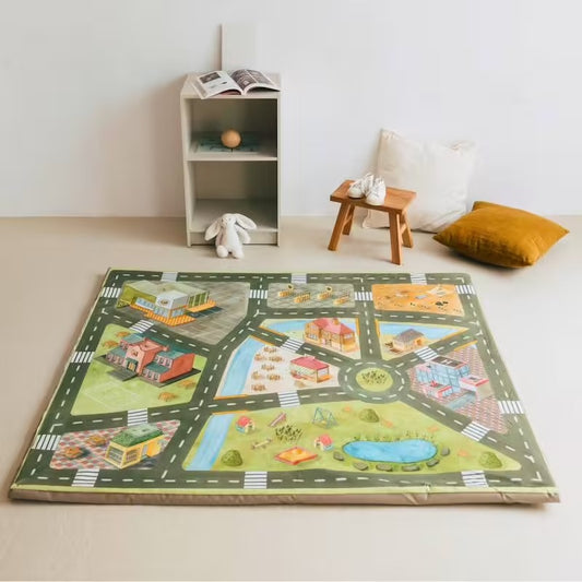 Tapis de motricité Babyride en coton bio – Motifs ville